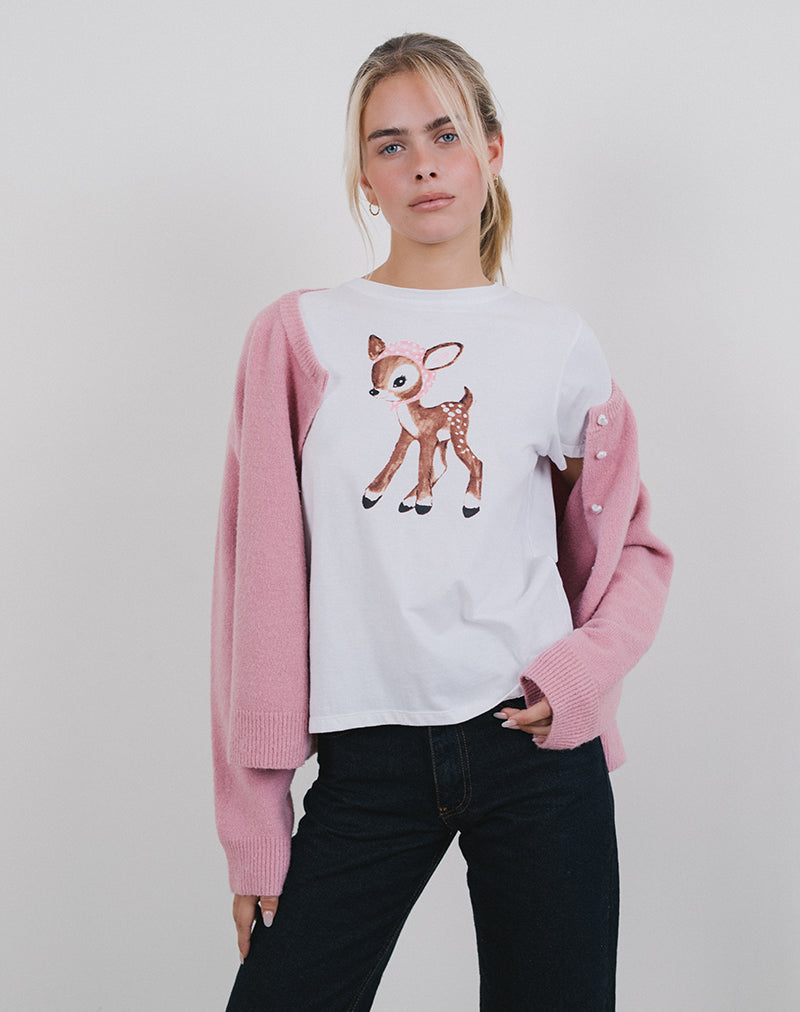 Image of Saki Tee in White Deer with Scarf