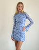 Image of Sevila Long Sleeve Mini Dress in Inky Blue Floral Mesh