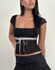 Image of Sherine Lace Top in Black with Pink Ribbon