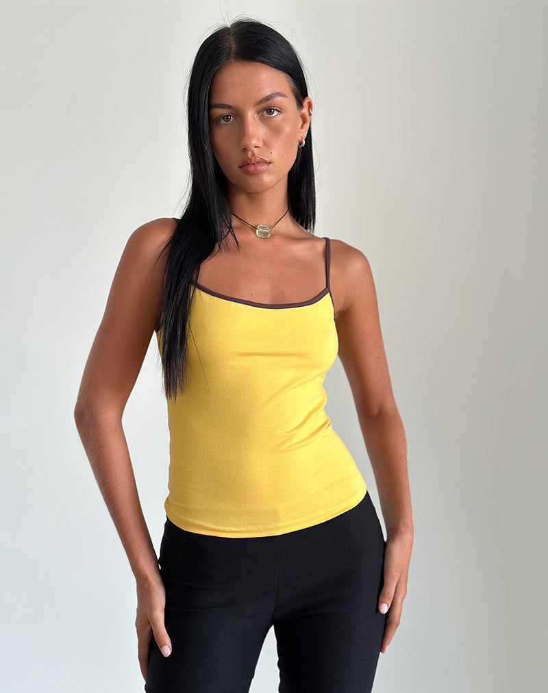 Image of Solani Top in Yellow May with Deep Mahogony Binding