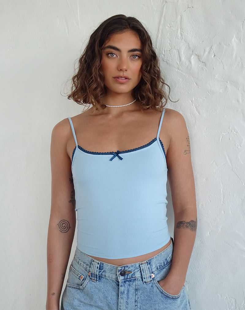Suna Vest Top in Nantucket Blue with Mineral Blue Trim