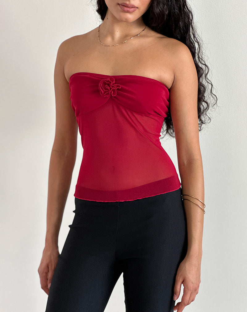 Image of Sunniva Bandeau Top in Cherry Mesh