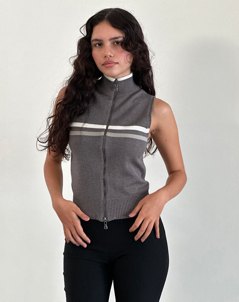 Image of Tabeya Sleeveless Knit Jacket in Grey