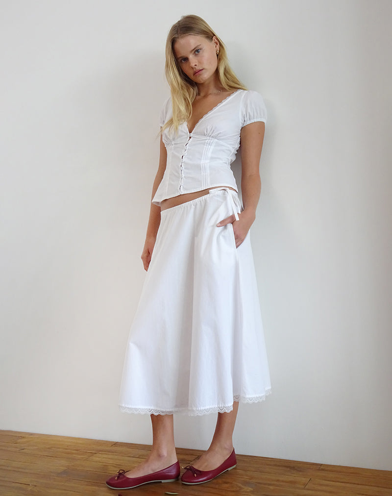 image of Taka Midi Skirt in Poplin White