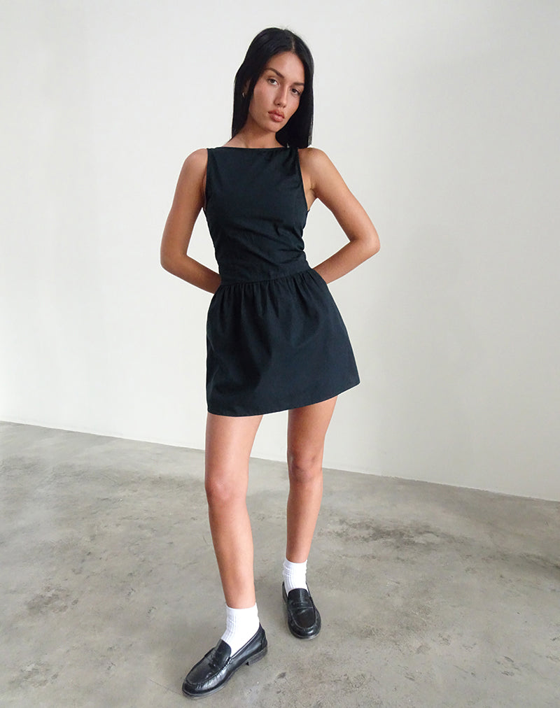 Taleshi Mini Dress in Black with Tap Shoe Off White Bows