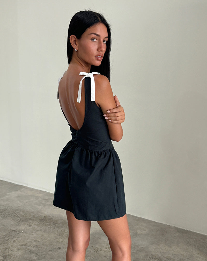 Taleshi Mini Dress in Black with Tap Shoe Off White Bows