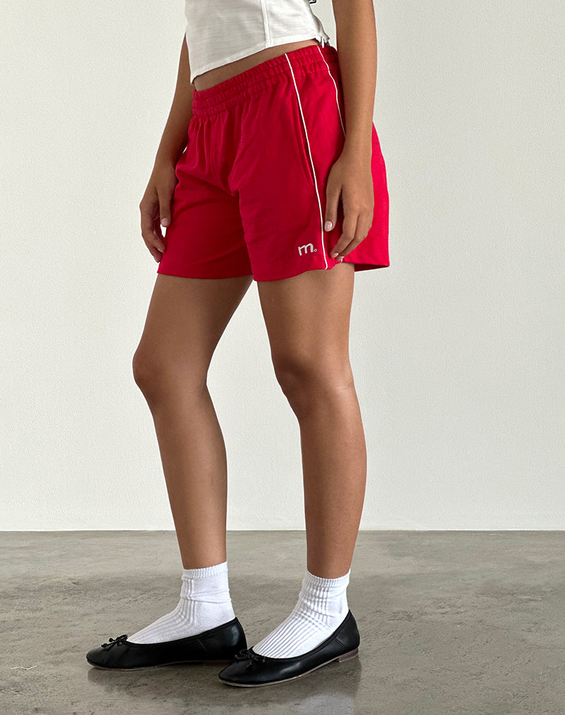 Thera Shorts in Tango Red with Off White Piping and M Emb