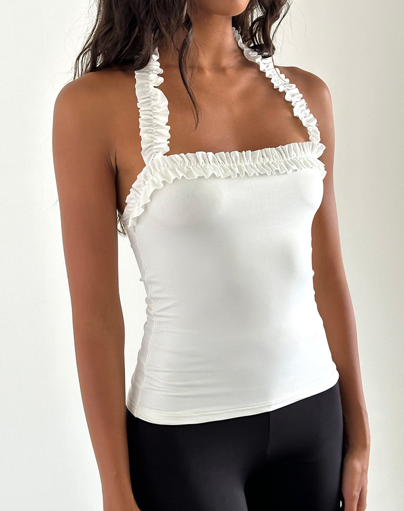 Veda Ruched Halterneck Top in Slinky White