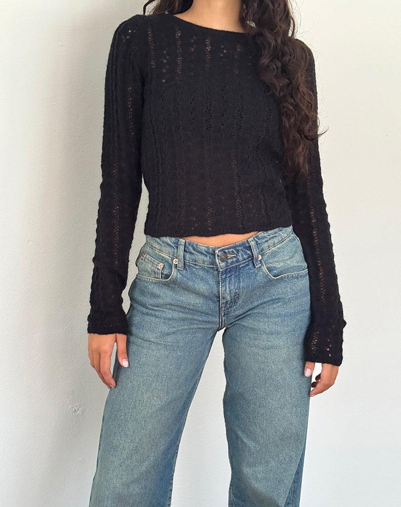 Venia Knitted Long Sleeve Top in Black (Top à manches longues en maille)