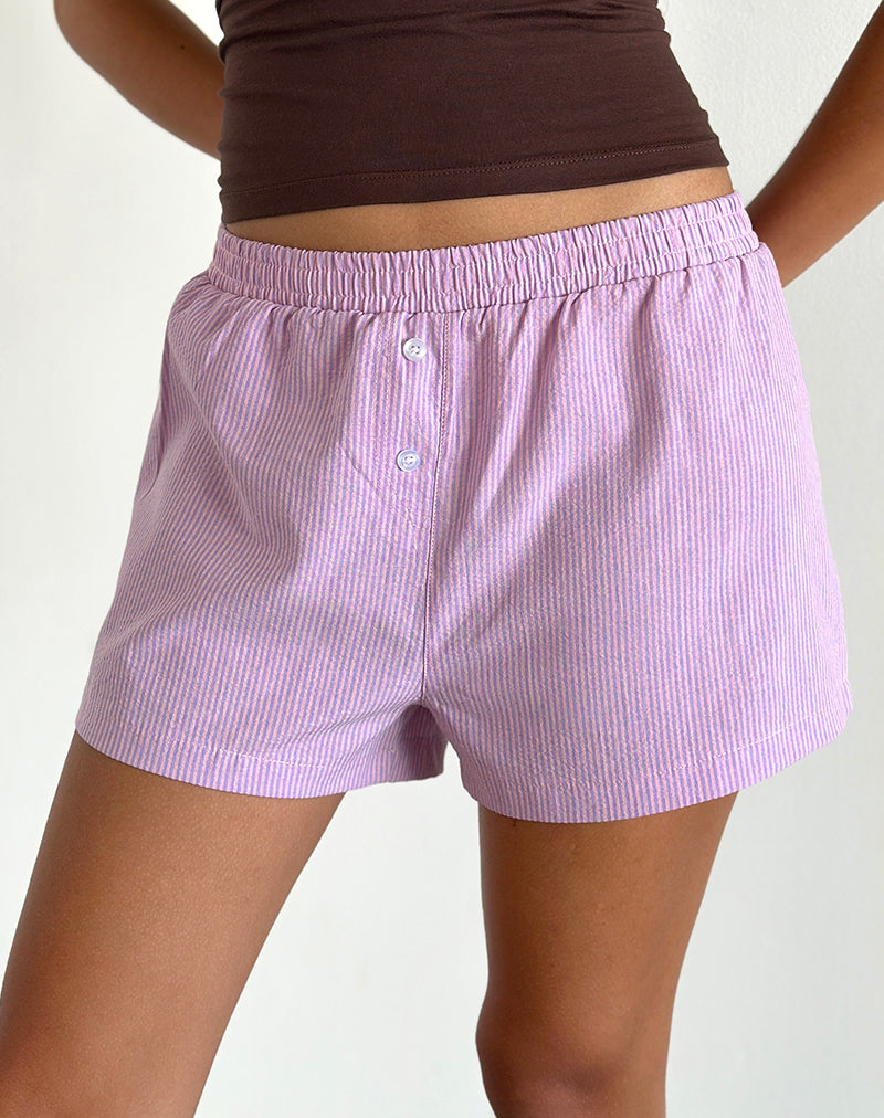 Image of Voir Shorts in Poplin Pink and Purple Stripe