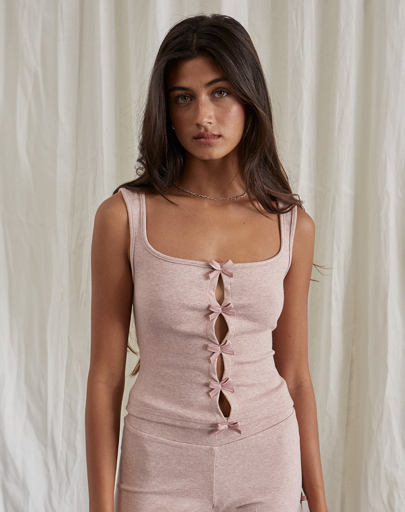 Image of Vonnie Bow Vest Top in Knit Sandy Pink