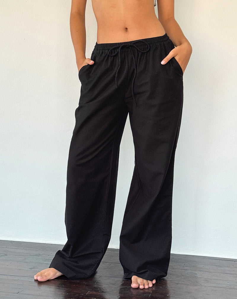 Wasic Wide Leg Linen Trouser in Black