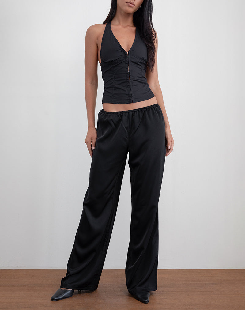 Waski Wide Leg Trouser in Satin Black