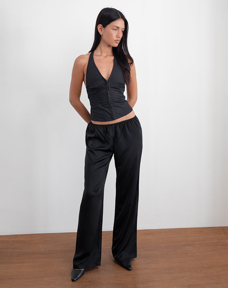 Image of Waski Wide Leg Trouser in Satin Black