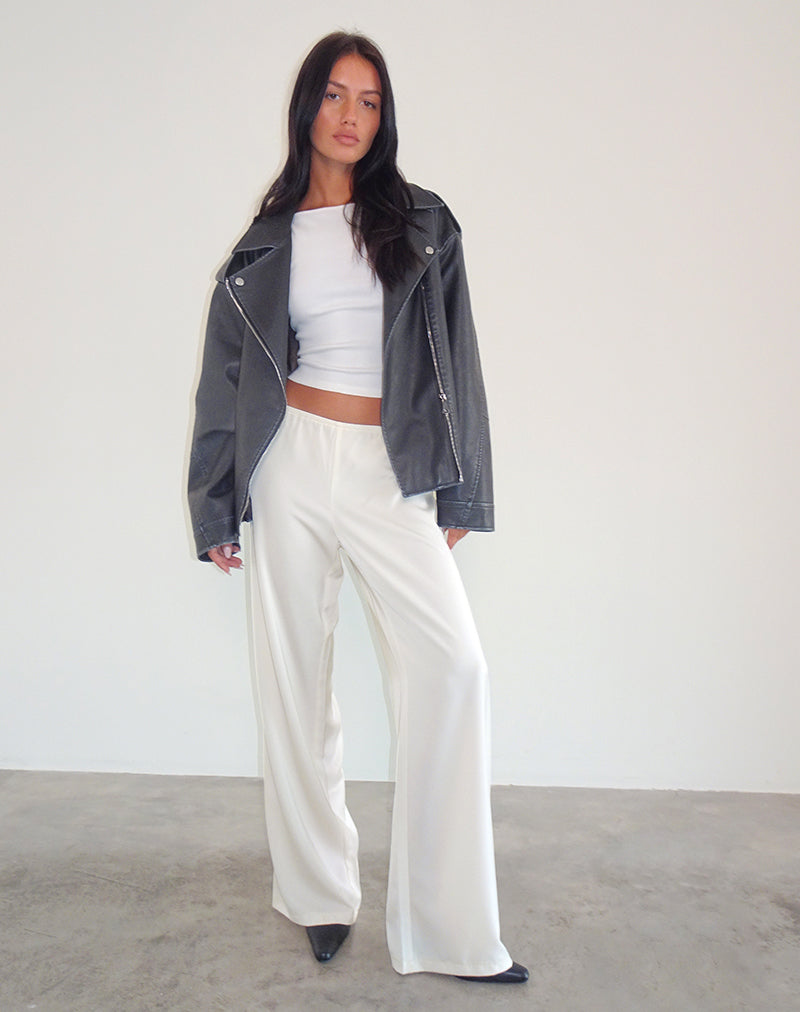 Waski Wide Leg Trouser in Satin Ivory