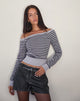 Image of Yacin Slouchy Top in Grey and Black Stripe