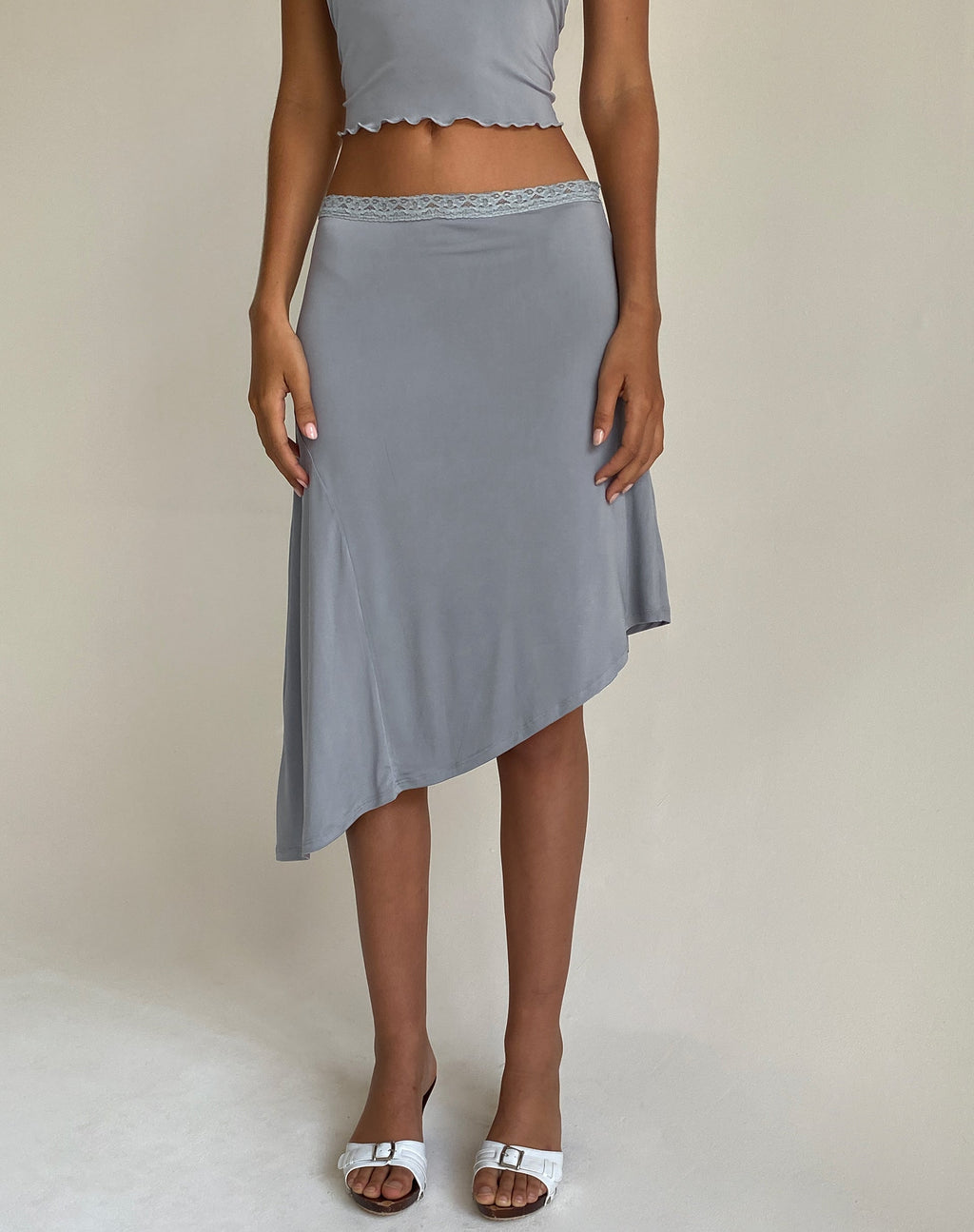 Jupe midi asymétrique Drew, gris fluide