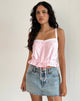 Image of Zaria Tie Front Top in Light Pink with White Trim