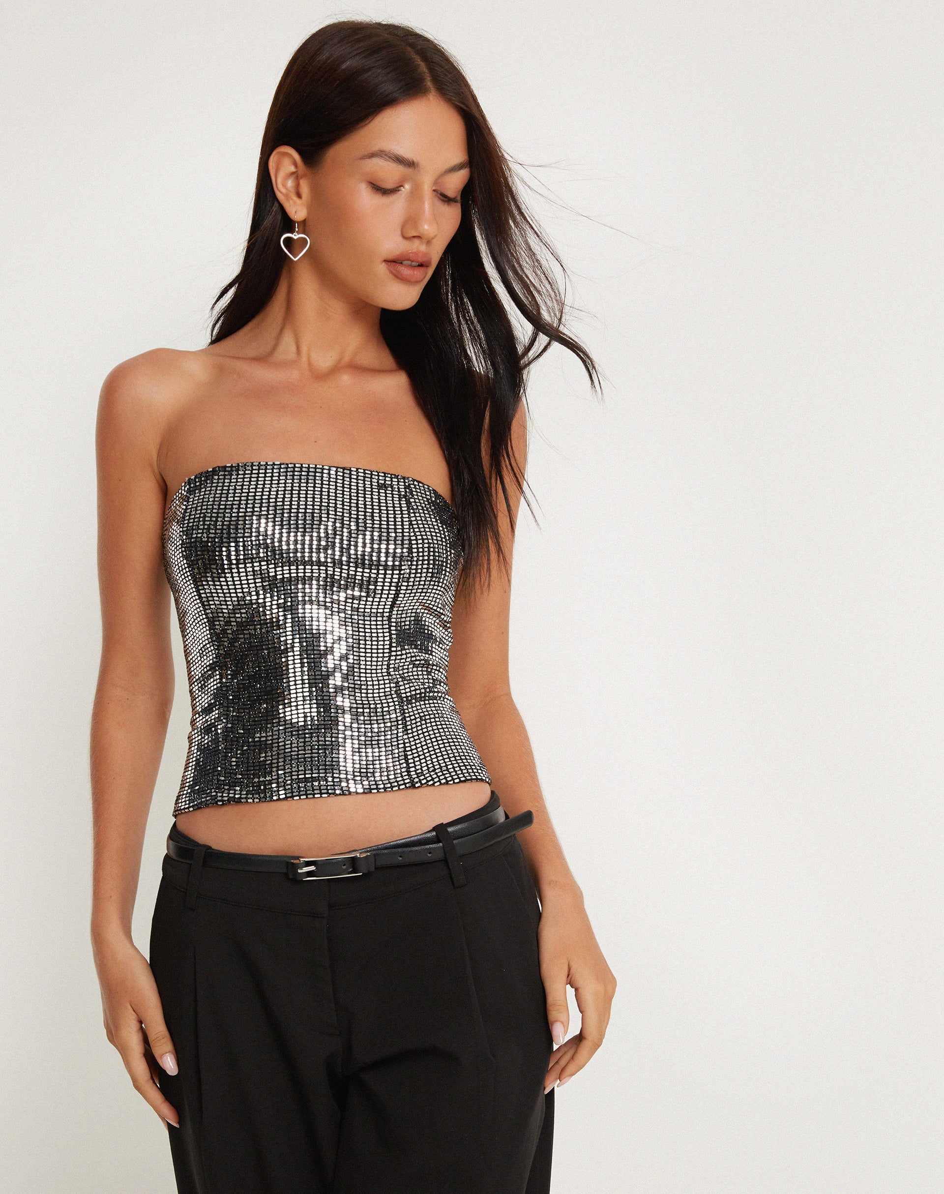 image de Dena Bandeau Crop Top in Silver Shimmer