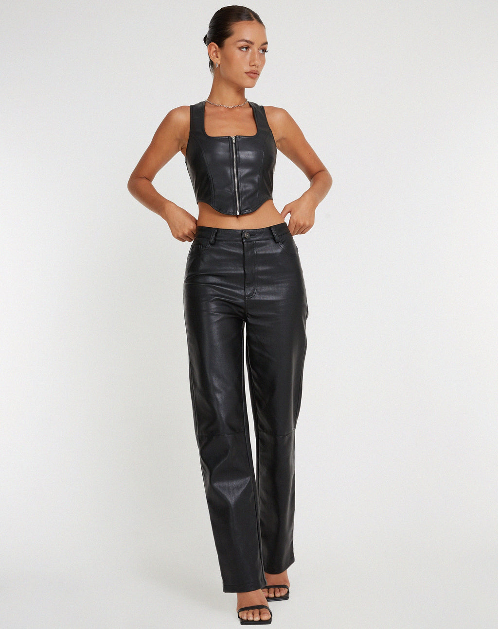 Pantalon large Zova en Pu noir