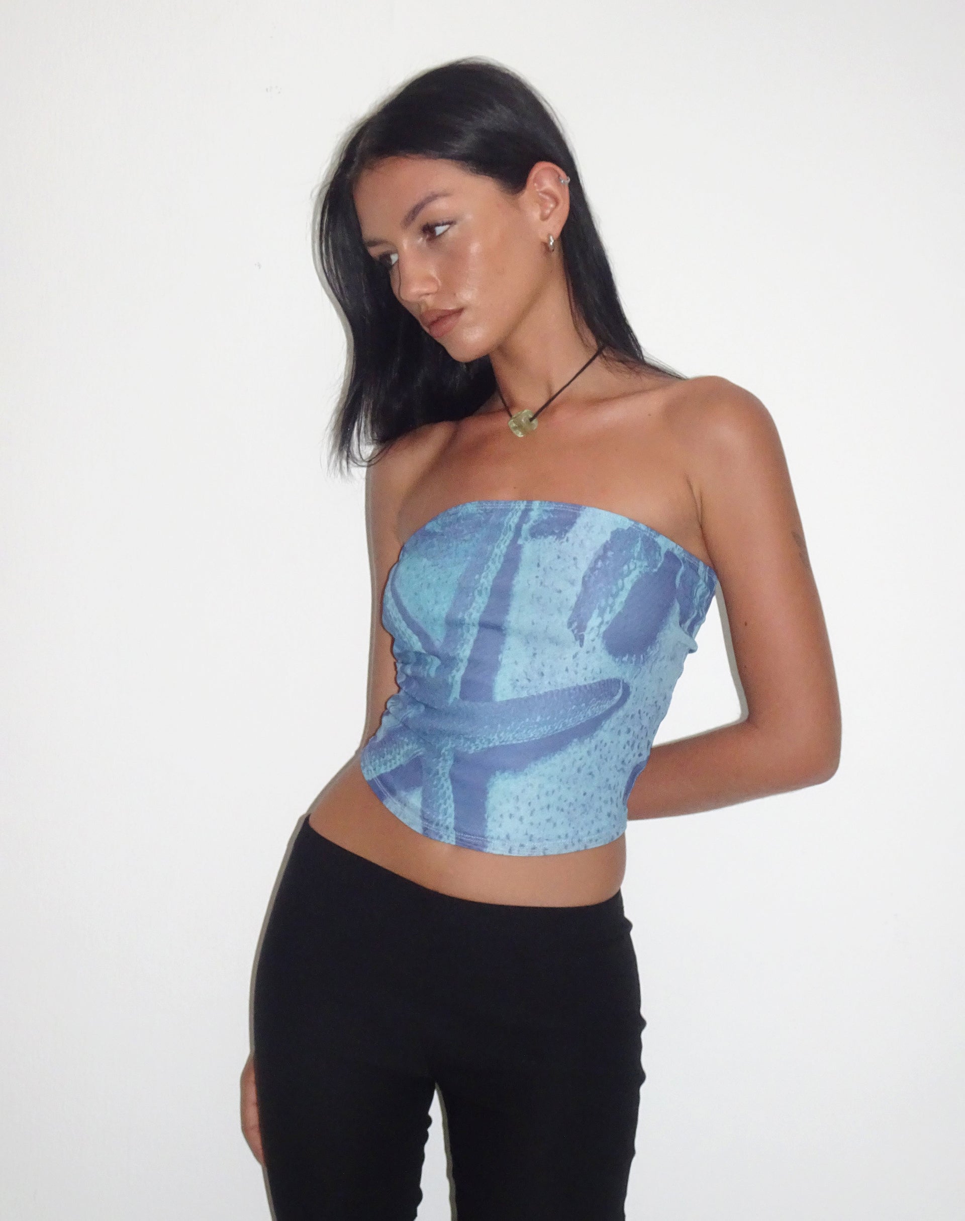 Afbeelding van Peggy Mesh Bandeau Top in Blauw Zeesterren Fotoprint