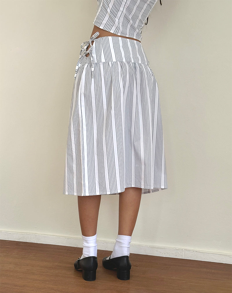 Image of Sasay Midi Skirt in Vertical Grey Stripe