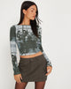 Afbeelding van Amabon Long Sleeve Crop Top in Country Window Green