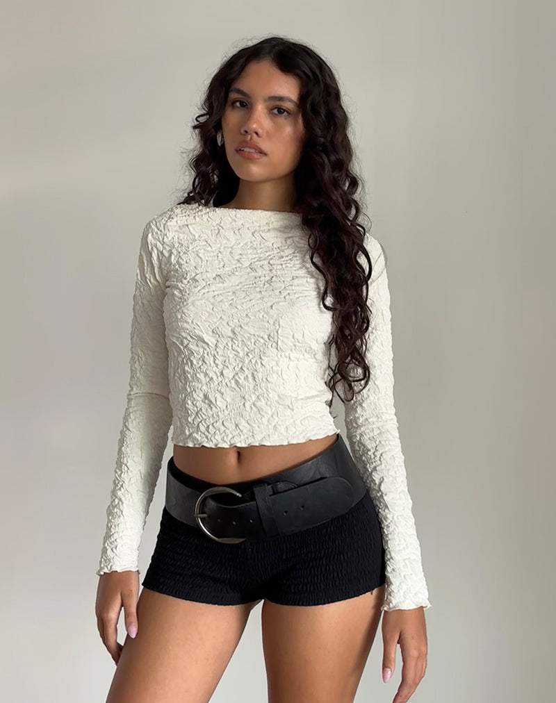 Image of Angela Textured Long Sleeve Top in Jersey Cream