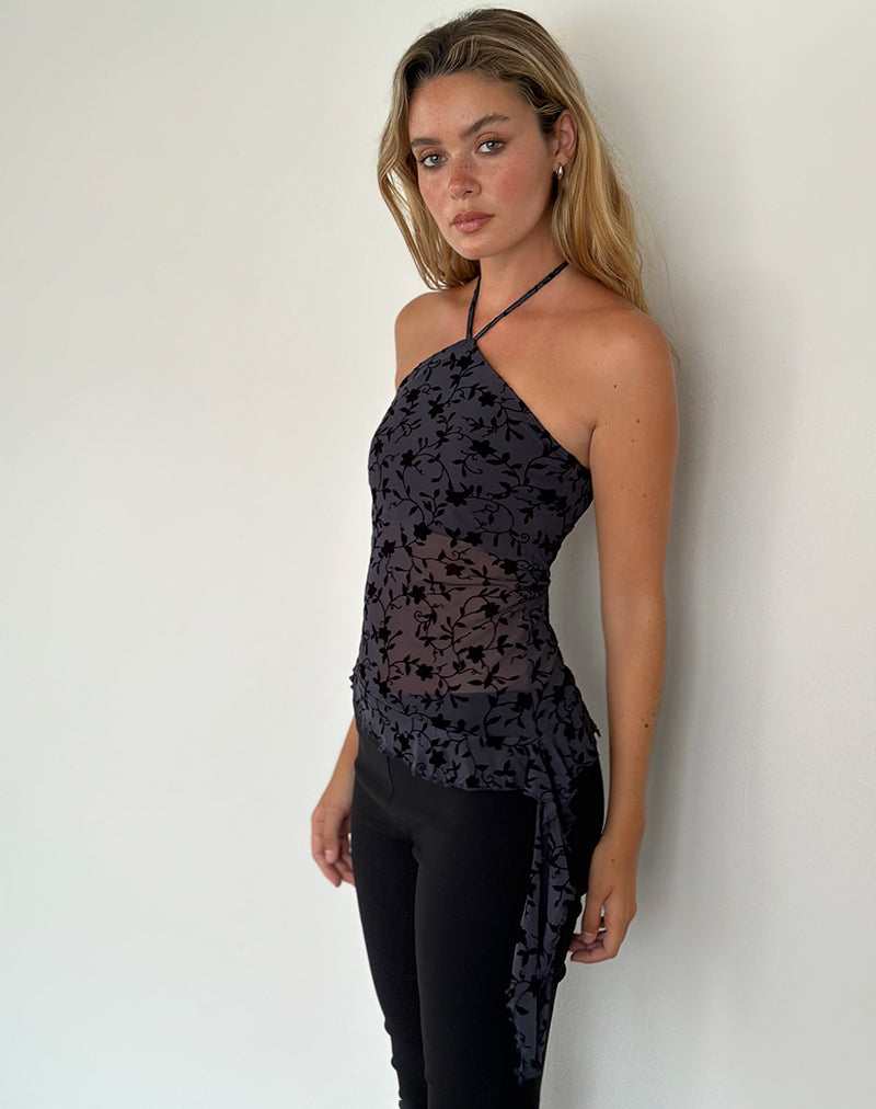 Image of  Arabella Halterneck Top in Pretty Petal Flock Navy