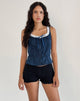 Image of Arhan Sleeveless Top in Navy Poplin with White Trim