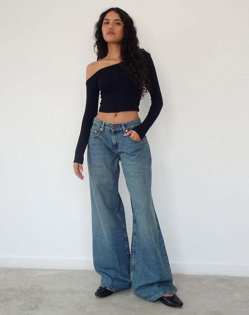 Afbeelding van Roomy Oversized Low Rise Jeans in Vintage Blauw Groen