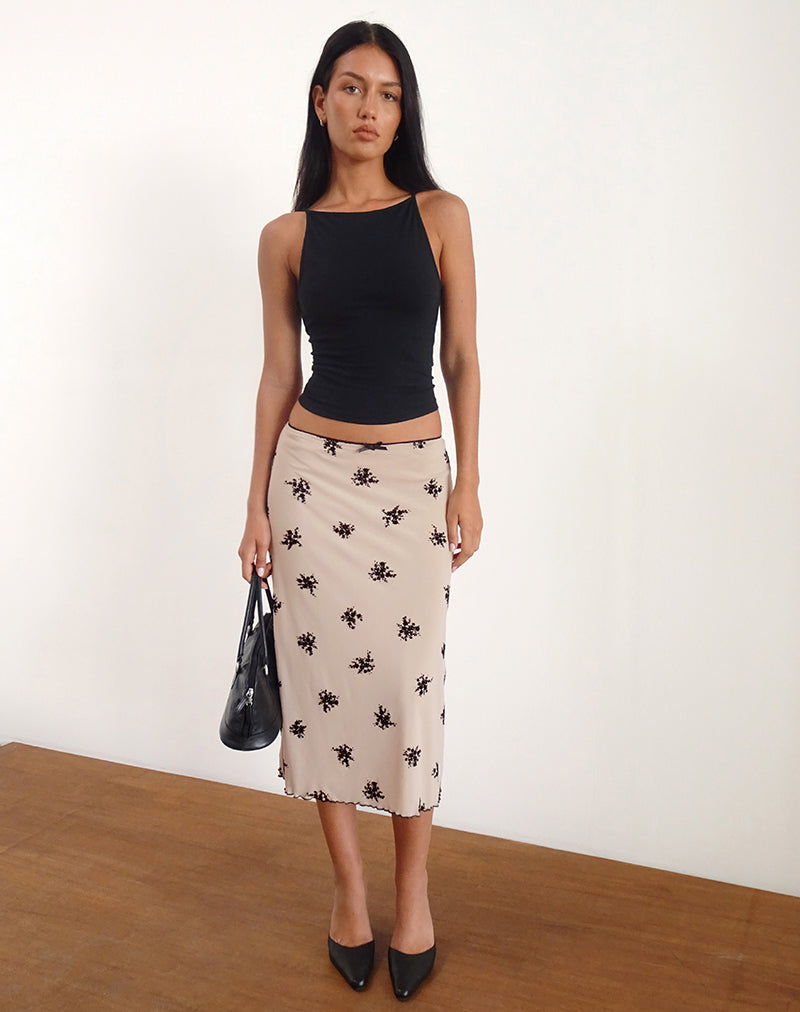 Atira Midi Skirt in Cluster Ditsy Floral Flock Nude