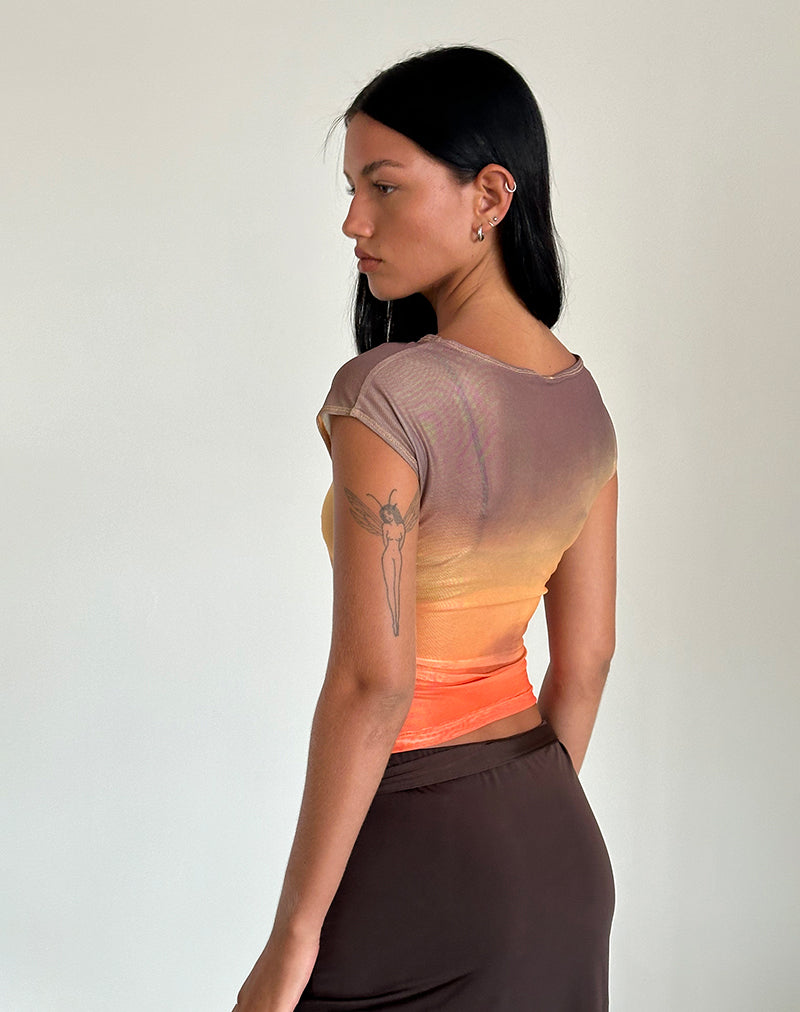 image of Bastille Top in Mesh Printed Orange Sunset