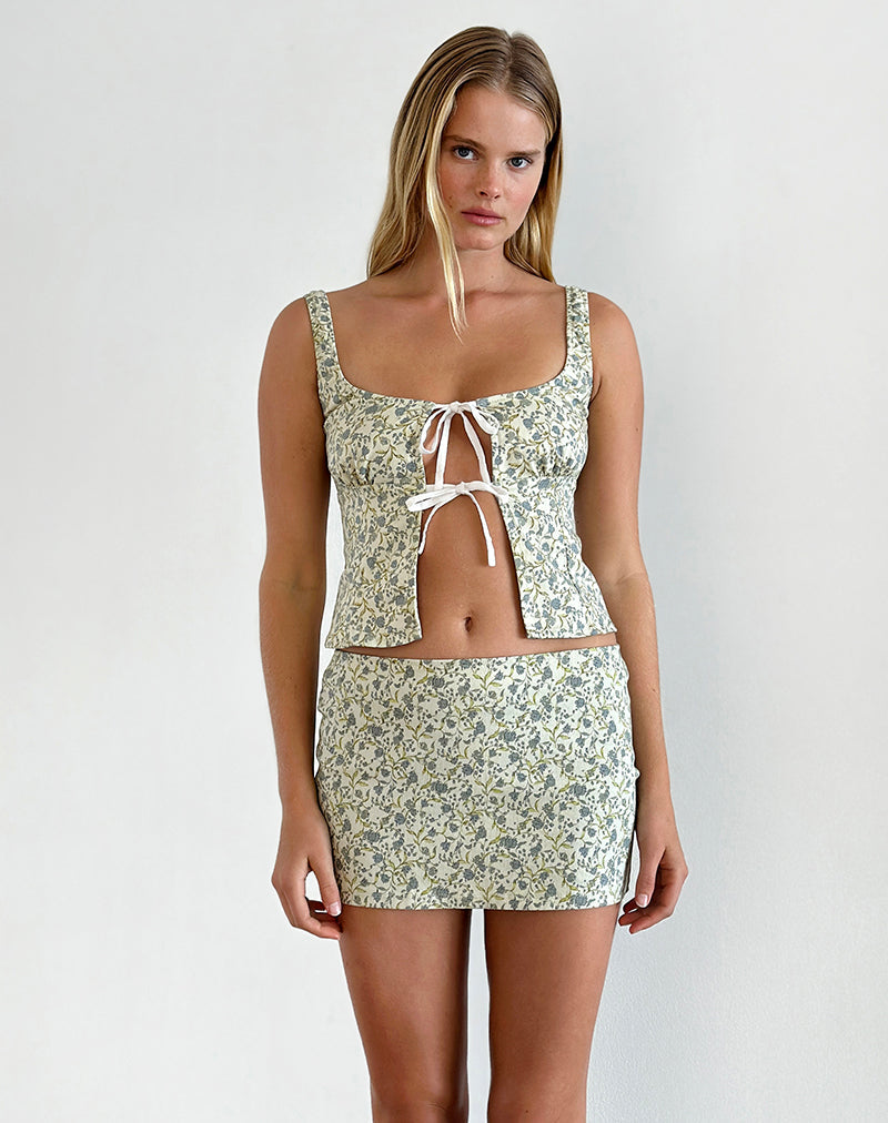 image of Bebeka Micro Skirt in Pretty Floral Light Sage