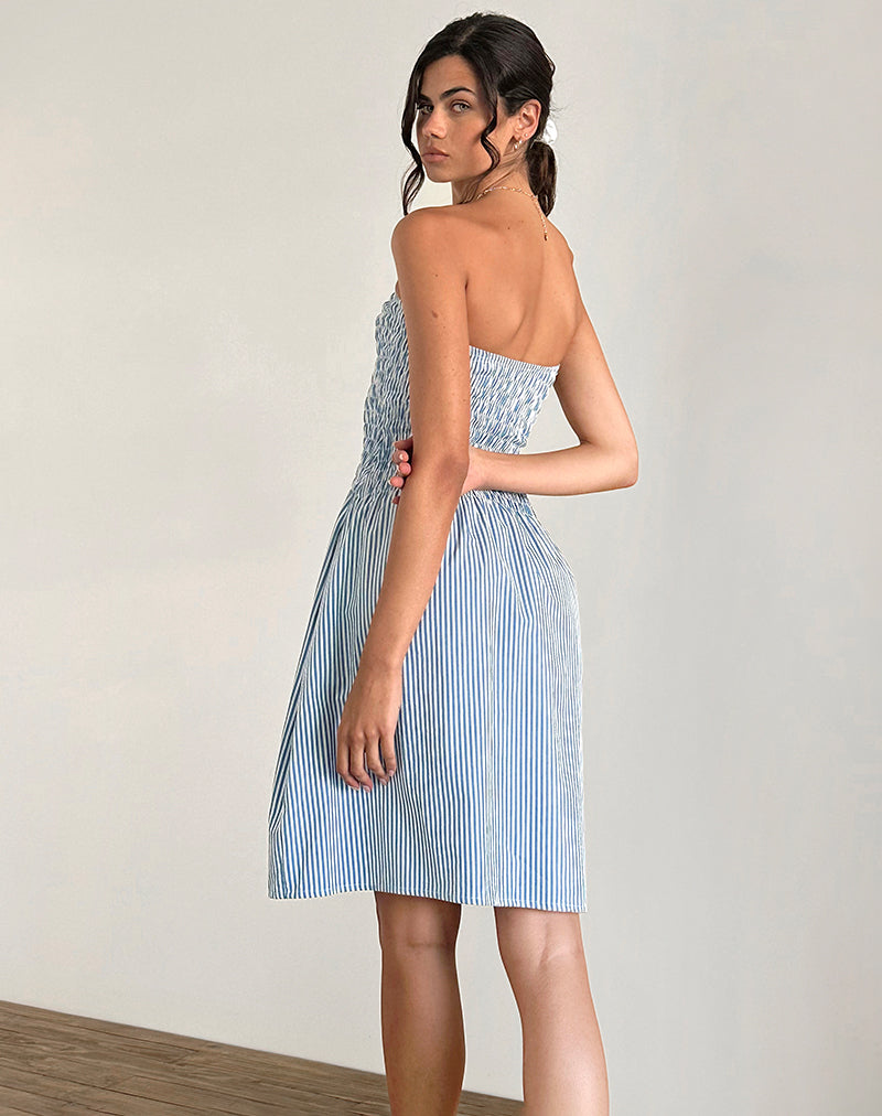 Image of Belesi Midi Dress in Blue Small Vertical Stripe