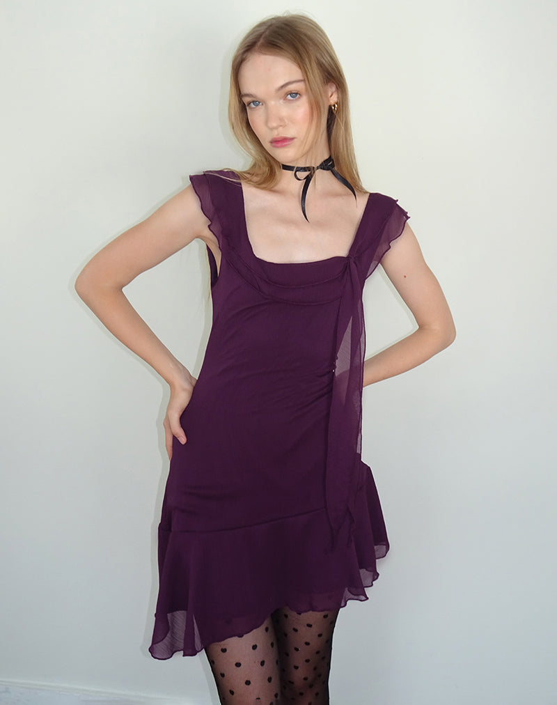 Afbeelding van Binita Mini Jurk In Chiffon Aubergine