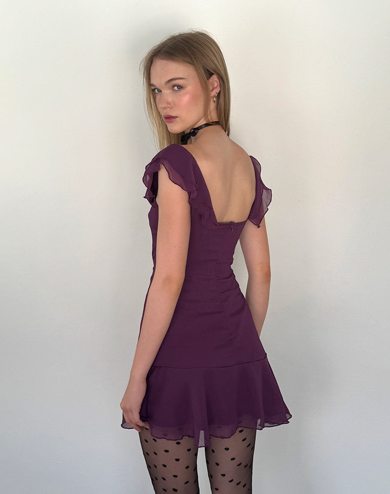 Afbeelding van Binita Mini Jurk In Chiffon Aubergine