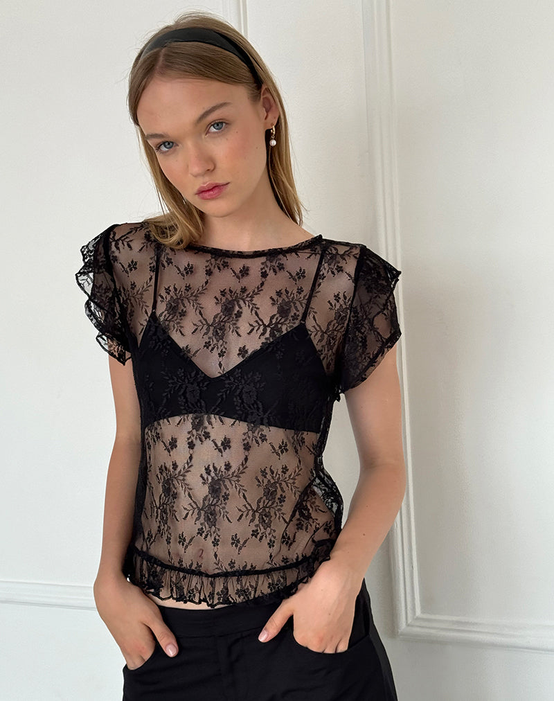 Champel Top in Wild Rose Lace Zwart