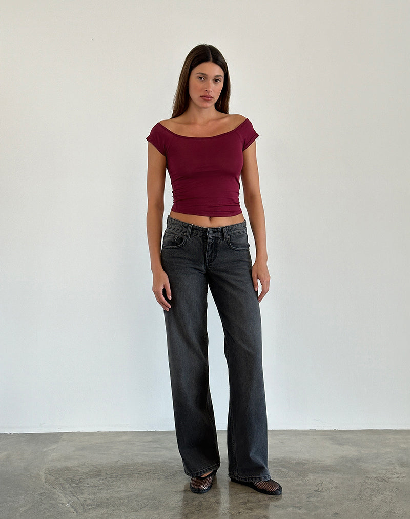 Image of Charya Off Shoulder Top in Burgundy