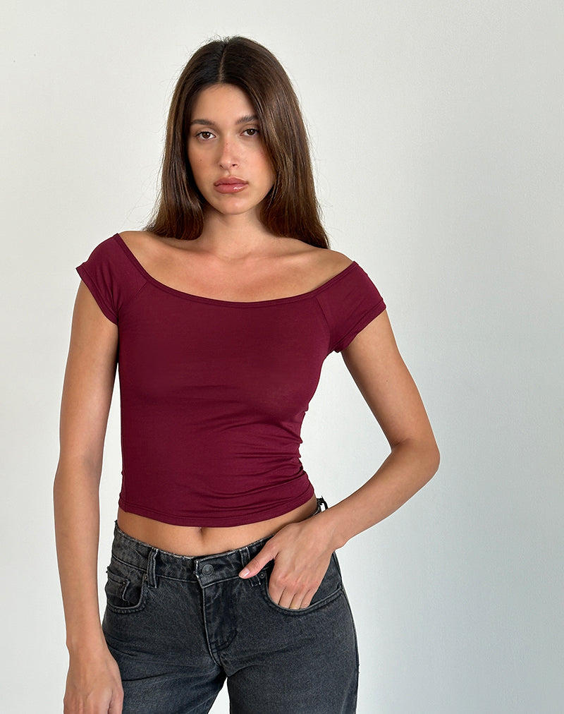 Image of Charya Off Shoulder Top in Burgundy