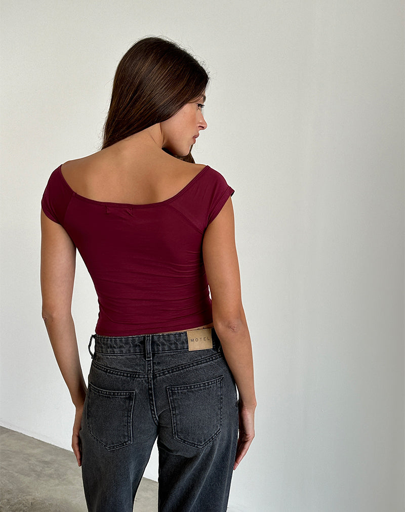 Image of Charya Off Shoulder Top in Burgundy