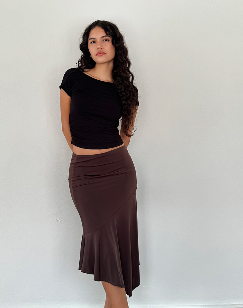 Afbeelding van Cinta Low Rise Midi rok in Chocolade