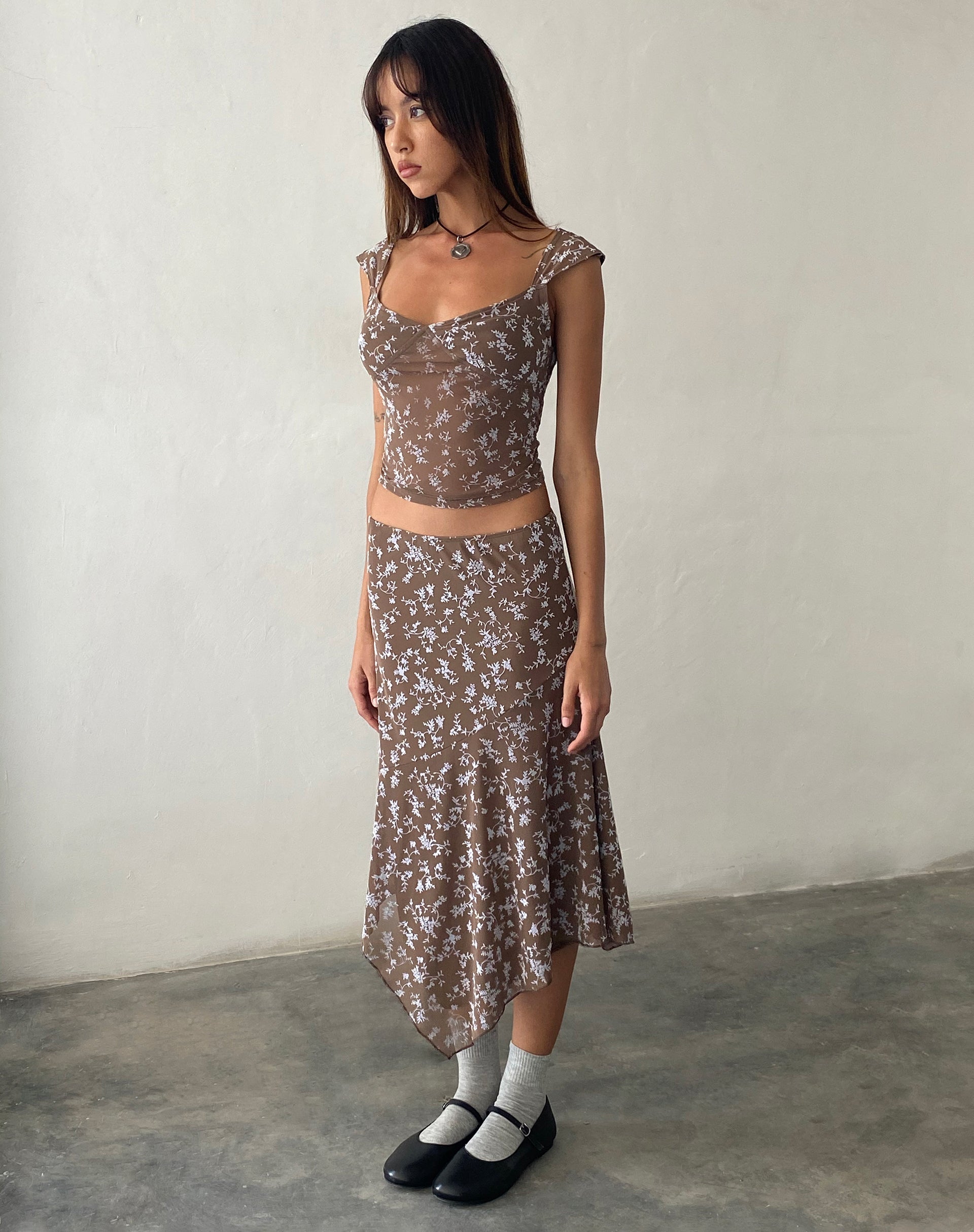 Afbeelding van Cinta Low Rise Midi Rok in Botanist Flock Donker Taupe