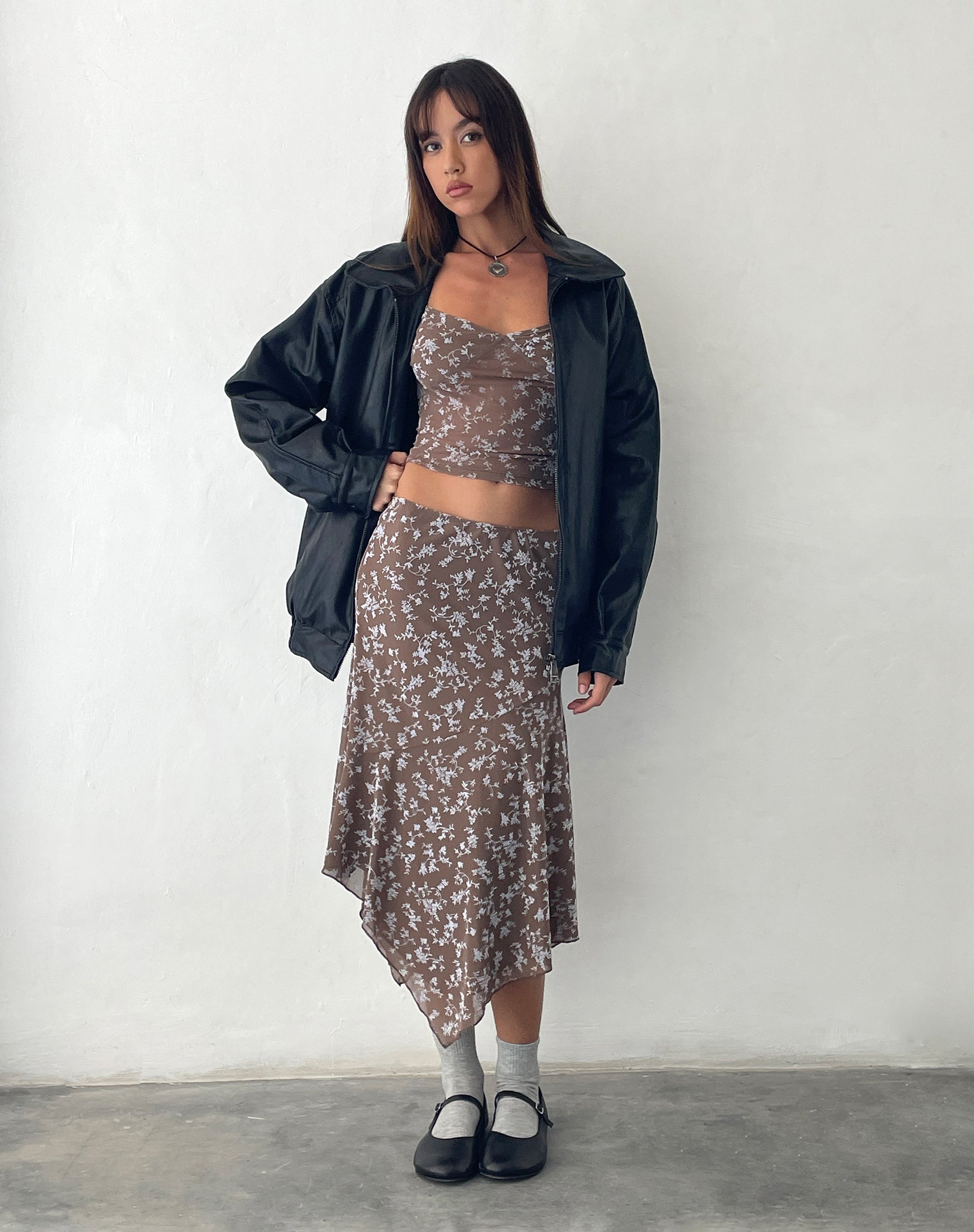 Afbeelding van Cinta Low Rise Midi Rok in Botanist Flock Donker Taupe