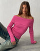 Afbeelding van Circe Off-Shoulder Knit Top met lange mouwen in Hot Pink