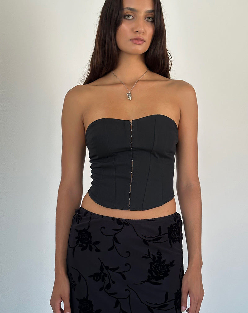 Elita Hook and Eye Corset Top in Zwart