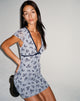 beeld van Evilia Mini Dress in Light Blue Black Botanist Flocking