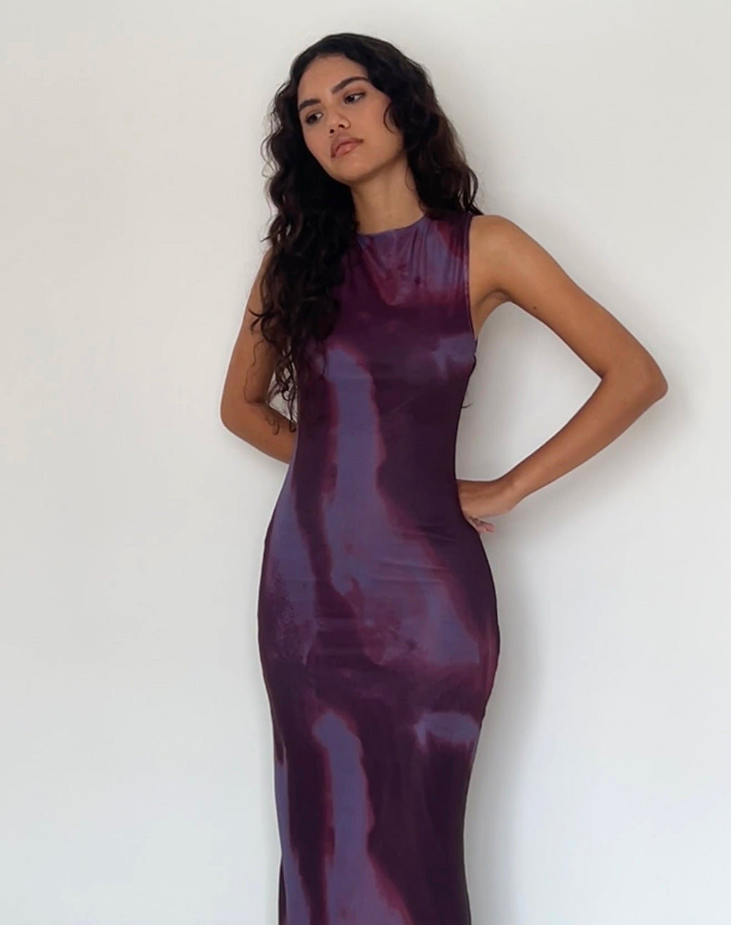 Fayola Bedrukte Maxi Dress in aquarelwijn