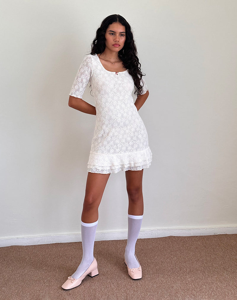 Fredrika Mini Dress in Lace Ivory