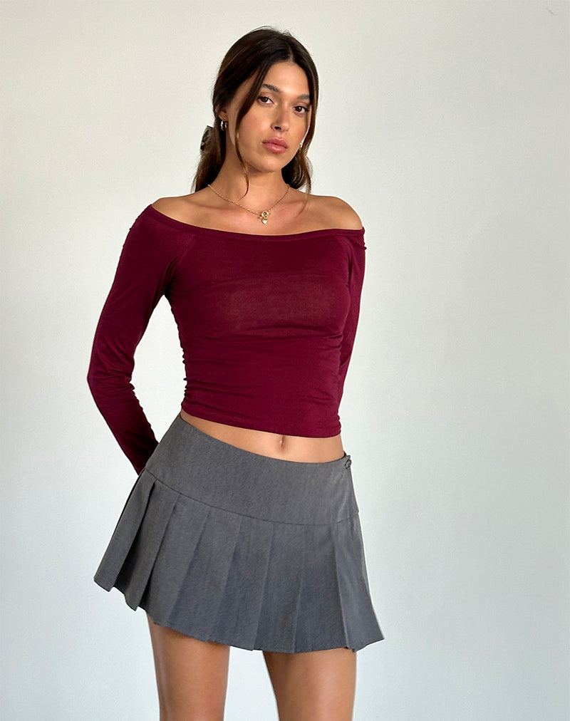 Image of Gavya Bardot Long Sleeve Top in Burgundy